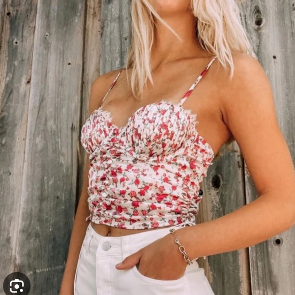 For Love & Lemons Mel rose white red floral bustier cropped top 37431 - Picture 12 of 12